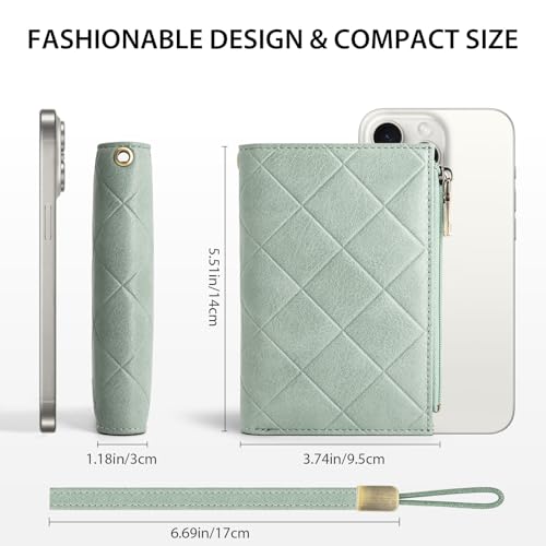Image of XINNSTAR Small Wallet for Women RFID Blocking Leather Trifold, Green