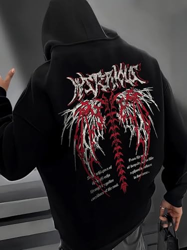 THALASI Black Graphic Hoodie for Men 2XL - Image 8