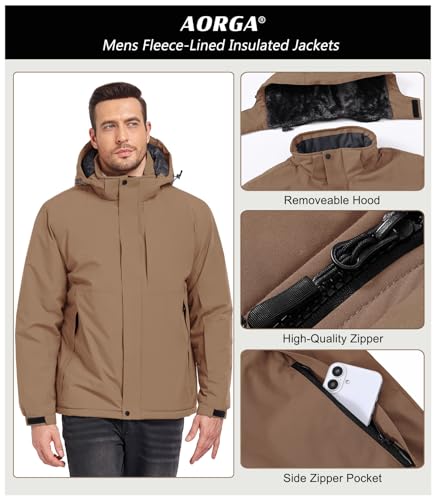 Mens Skiing Jackets Winter Waterproof Snow Jackets Fleece Lined Insulated Heavy Parka Jackets Coats with Hoode - Image 7
