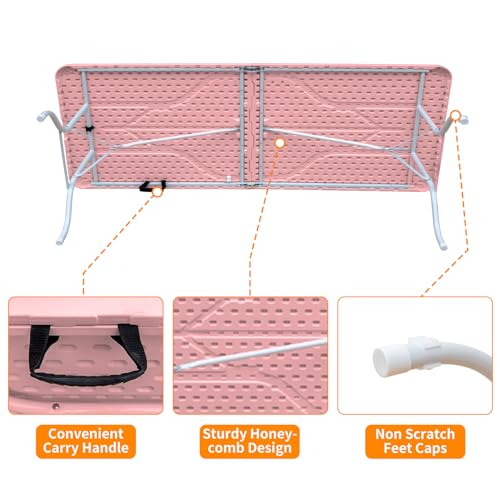 Table pliante 244 cm rose idéale pour repas de jardin et camping