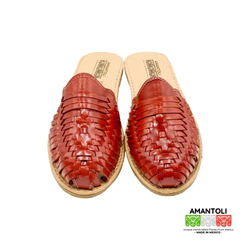 Amantoli Xochitl Model - Women 100% Artisan Hand Made Mexican Leather Hipster Brown Colorful Closed Toe Sandal Huarache Artesanal - Hecho A Mano Handcrafted In Mexico (Us 6) #TOP1