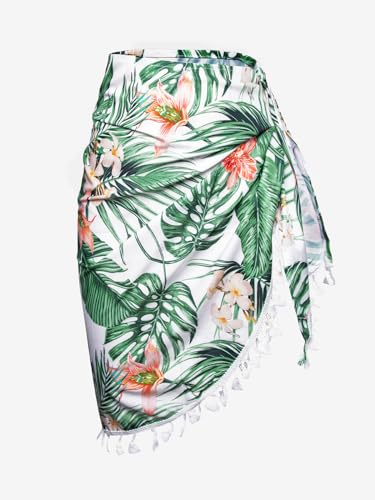 CUPSHE Women's Sarongs Wrap Cover Up Tropical Print Tassel Beach Tie Coverups Skirt Green Medium - Image 4