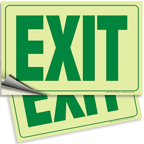 iSYFIX Exit Photoluminescent Signs Stickers – 2 Pack 10x7 Inch – Premium Self-Adhesive Glow in The Dark Vinyl, Laminated for Ultimate UV, Weather, Scratch, Water and Fade Resistance, Indoor & Outdoor