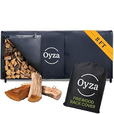 Oyza - Firewood Rack Cover, Heavy Duty 600D Oxford, Waterproof Outdoor Cover for Wood, with Tie Downs, Velcro, Handles, and Ventilation (8 FT)