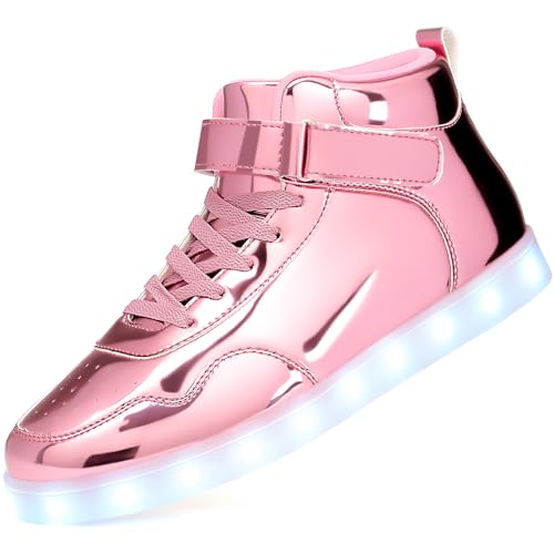 APTESOL Unisex LED Leucht Schuhe High-Top Licht Blinkt Sneaker USB Aufladen Shoes für Damen Herren (Rosa,44)