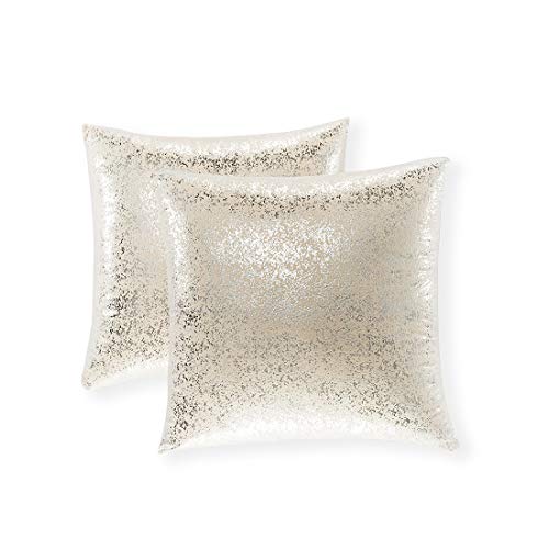 Xinrjojo Gift, Super Soft Sparkling Decorative Solid Color Cushion Cover Handmade Pillowcase with Hidden Zipper, 22''x22'', 2 Pack (Silver- Champagne)