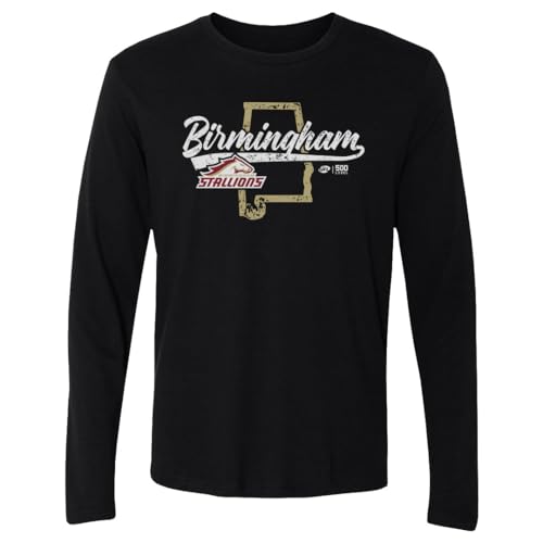 500 LEVEL Birmingham Stallions State Map Long Sleeve Shirt (Black, Large)