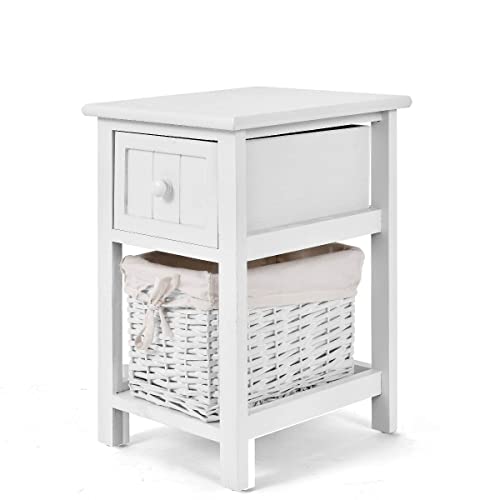 LIFEZEAL Nachttisch aus Holz, Nachtkommde mit Schublade & abnehmbarem Korb,...