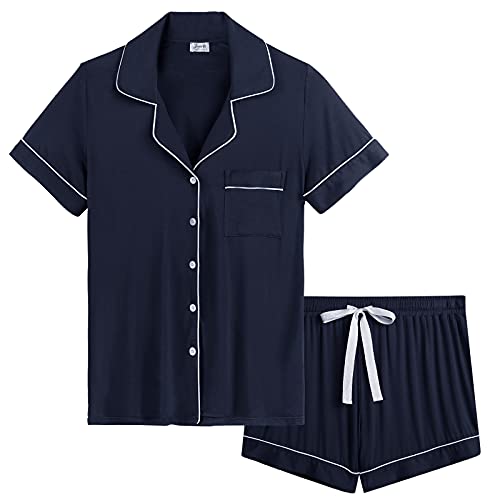 Image of Joyaria Women's Cooling Bamboo Viscose Pajamas Shorts Set Button Front | Moisture Wicking, Cool & Lightweight, Breathable PJs for Night Sweats