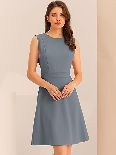 Image of Allegra K Women's Work Dress Round Neck Solid Color Sleeveless A-Line Business Casual Office Dresses