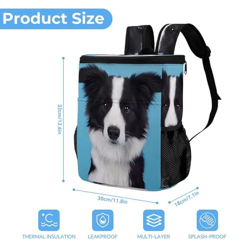 Sac à dos isotherme en polyester sergé robuste Border Collie étanche réglable