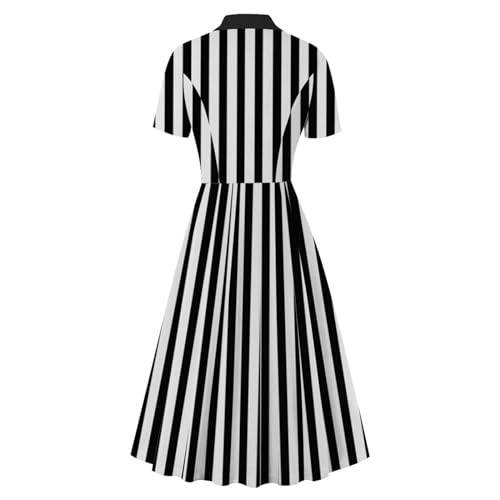Women's Vintage Double-Breasted Dress Short Sleeve Button Front A-Line Dress2