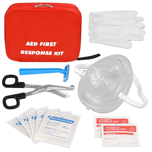 Image of AED First Kit with CPR, Gloves, Razor, Scissors, Gauze Pads, and Cleansing Wipes for AED Training