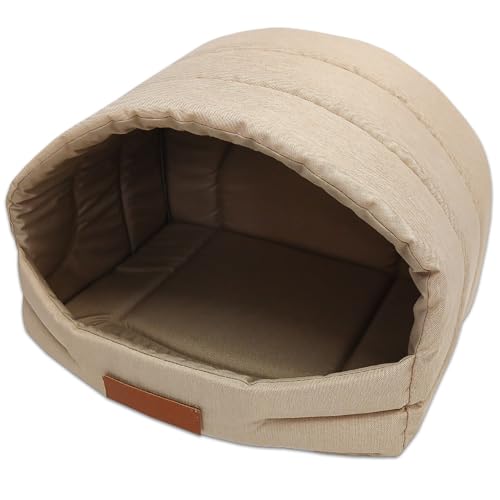 Leanbe Personalisierte Hundehütte/Hundehöhle – Kuscheliges Hundebett mit Namensgravur – Katzenhöhle & Schlafplatz für kleine und große Hunde Hundehaus (BEIGE, R3:55x47x39cm)