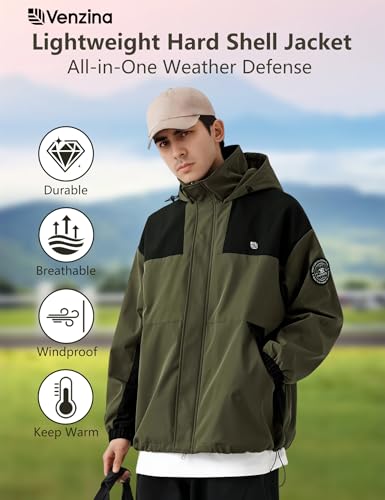 Image of Venzina Men's Waterproof Rain Jacket-Lightweight Windbreaker with Color Block Design, Breathable for Urban Outdoor, Daily Commuting I Fashion Unisex Couple Jacket