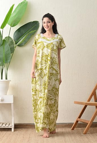 Image of Ichaa Women's Rayon Printed Round-Neck Nighty with Pocket, in Plus Sizes