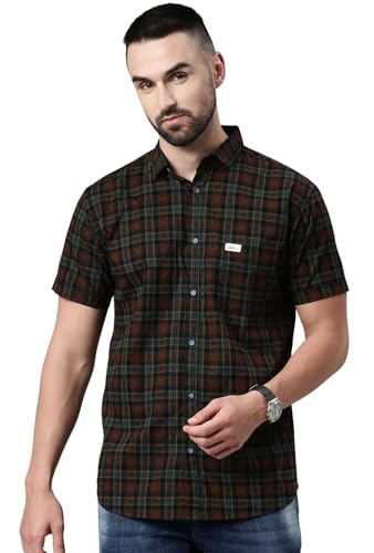 Image of Majestic Man Men Cotton Checkered Half Sleeve Slim Fit Casual Shirt