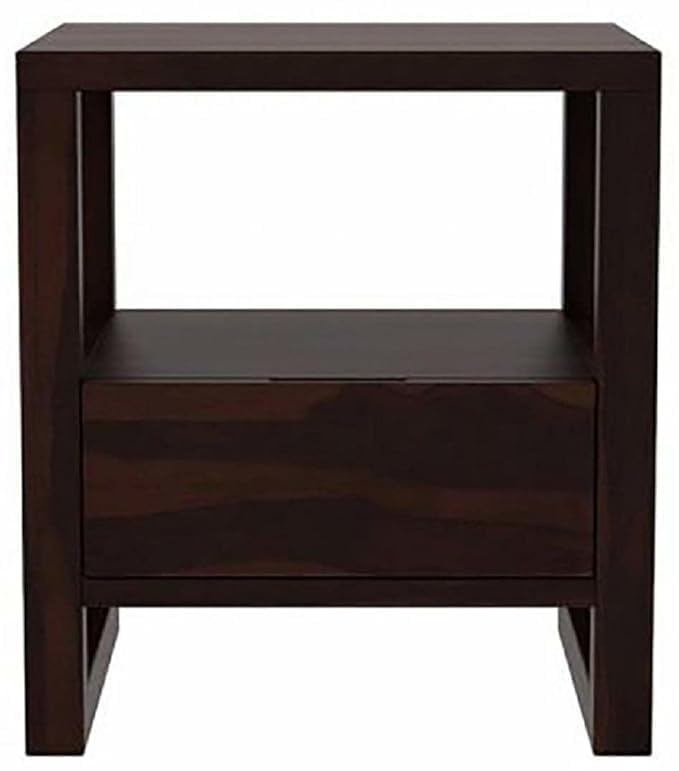 Image of Sheesham Wooden Bedside Table with Shelf Storage for Bedroom | Solid Wood Nightstand Lamp Table for Home | End Table | Rosewood Sofa Side Table for Living Room (Walnut)