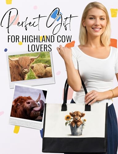 InnoBeta Highland Cow Gifts para Mujeres Bolsa Tote de Lona con Cierre Superior de Cremallera y Correa de Hombro para Navidad, Día de la Madre miniatura 3