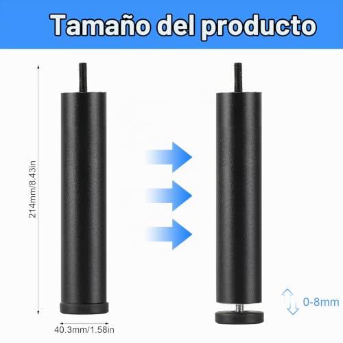 Patas de sofá en aleación de aluminio negro de 20 cm con base regulable 3