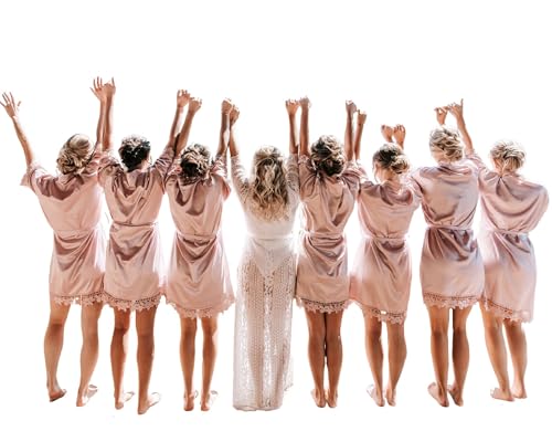 Women's Satin Kimono Robe for Bridesmaid and Bride Wedding Party Getting Ready Short Robe Bridesmaid Robes Maid of Honor Robes Personalized Robe Wedding Robe