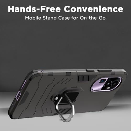 Image of Pikkme Oppo Reno 10 Pro Plus 5G Back Cover | D5 Tough Armor Bumper | 360 Protection Case | Ring Holder Stand Case for Oppo Reno 10 Pro Plus 5G (Black)
