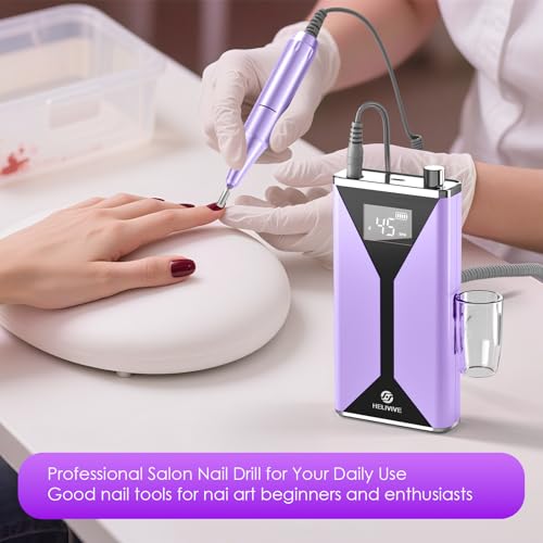 Image of Professional Electric Nail Drill 45000RPM Cordless Nail File | Portable & Rechargeable, 11 Drill Bits, for Shaping, Polishing & Removing Gel Nails for Salon Home (Purple)