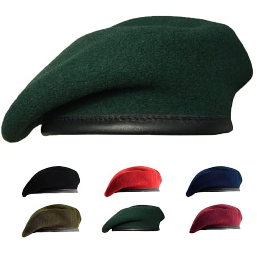 Image of Gajaous British Military Berets for Men and Women,Wool and Leather Army Beret Hats Dark Green