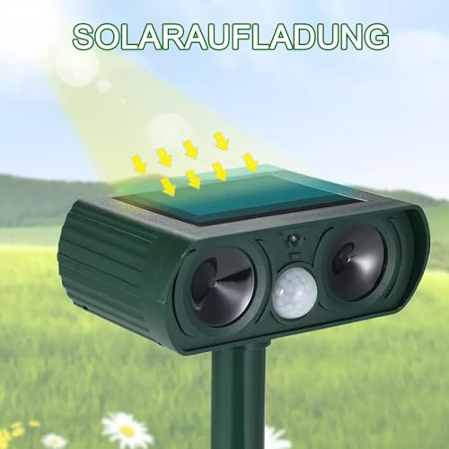 Ultraschall Katzenschreck für Garten, Marderschreck mit PIR-Bewegungssensor, Solar Katzenabwehr Wasserdicht für Garten, Wirksam gegen Katzen, Marder, Hunde und Vögel