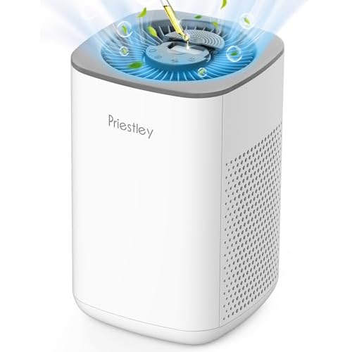 Priestley Small Air Purifiers for Home Bedroom Dorm Office Desktop, 20dB Quiet 3-in-1 HEPA Air Purifier with Essential Oil Diffuser, Air Filters Smoke, Allergies, Pet Dander, Odor, Dust