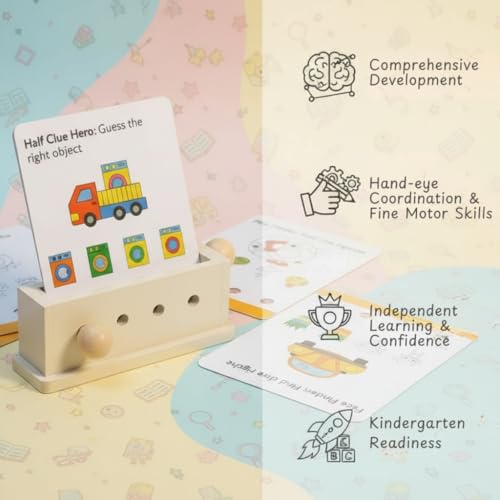 Image of Little Genius Logic Cards-80 Interactive Flash Cards | Brain Development Gifts for Ages 3-8 Y | Cognitive Skills, Problem-Solving & Hand-Eye Coordination | Wooden Block & Pin Puzzle Toy