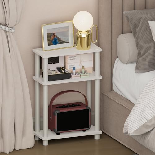 Furinno Turn-N-Tube Narrow Night Stand, 3-Tier Rectangular Nightstand with Storage Shelf, Slim Toolless Bedside Table, End Table, Side Table, for Bedroom, Closet, Dorm, White - image 1