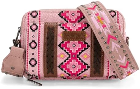 Wrangler Crossbody Bag for Women Boho Aztec Small Multi Pocket Crossover Purse