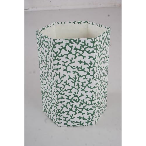 Image of Floral Hand Block Printed 3.3 Gallon Decorative Waste Basket - Eco-Friendly Cardboard Trash Can, Plastic-Free & Sustainable, Perfect for Christmas and Housewarming Gifts (1, Green Tree Branch)