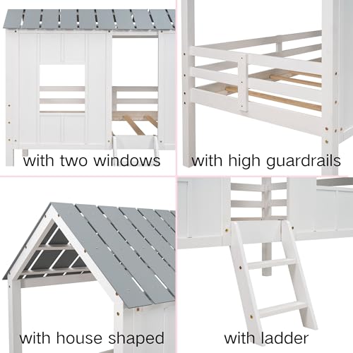 Softsealowloftbedwithwindowsandroofhouseloftbedwoodplatformbedframewithwoodslatsandnoboxspringneeded  Urban Country Home Decor Softsea low loft bed with windows and roof house loft bed wood platform bed frame with wood slats and no box spring needed  urban country home decor
