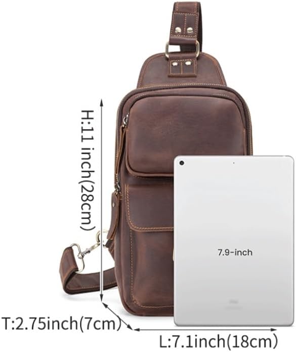 Men's Crossbody Bag with Chest Strap Retro Single Shoulder Genuine Leather