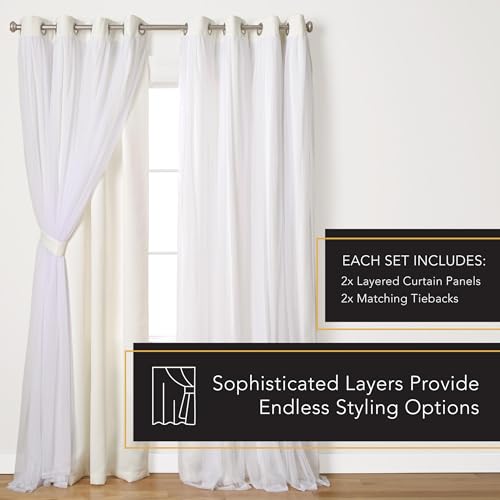 Image of TOWN & COUNTRY LUXE Talia Double Layer Indoor Curtains, Sheer and Room Darkening Blackout, Grommet Top, Energy Efficient, 2-Pack Set, 52 inchx120 inch, Vanilla