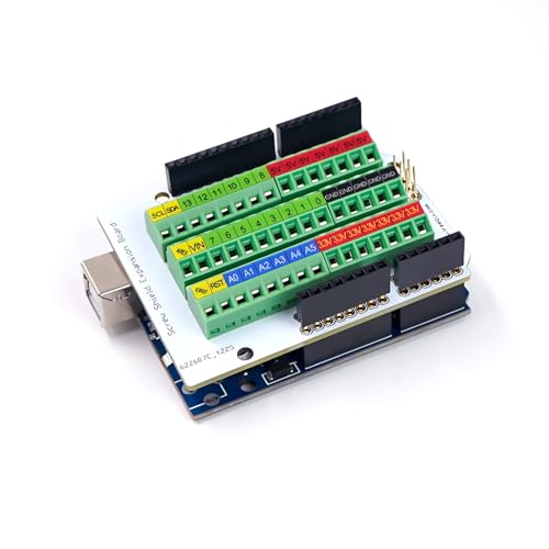 ELECTROCOOKIE Uno Terminal Block Shield – Für Arduino Uno R3, Push-in Federklemmen, 20-pol. Flachbandkabel, Abstandshalter & Schrauben
