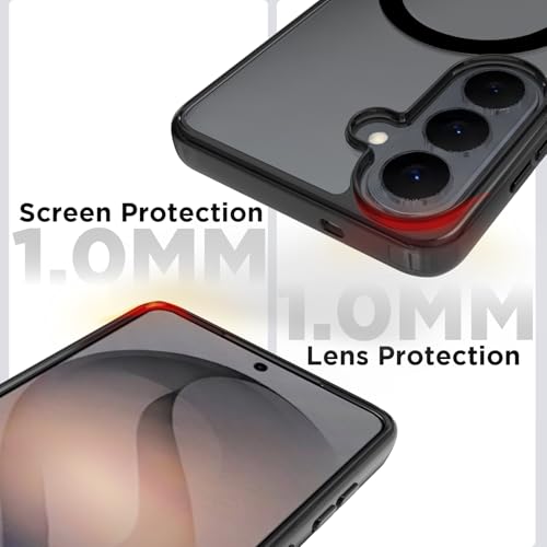 Image of RIGGEAR Shockproof Clear Hybrid Armor Magnetic Back Cover Case Compatible with MagSafe Accessories for Samsung Galaxy S26 (Clear-Black TPU Bumper + Transparent PC)(Black)
