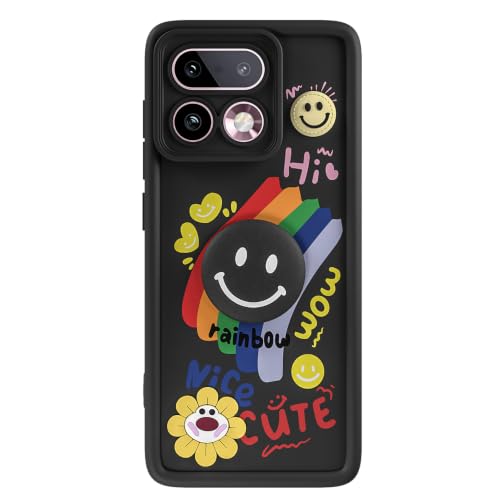 Image of Pikkme Back Cover for Realme 16 Pro Plus 5G | Soft Silicone| Cute Rainbow Smile & 3D Cartoon Flower Design | Shockproof Raised Camera Protection Bumper Case (Black)