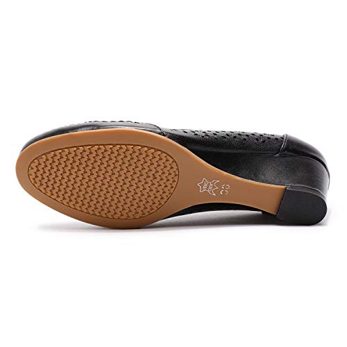 Image of Mona flying Women's Leather Closed Toe Mid Heel Wedges Comfy Dress Pumps