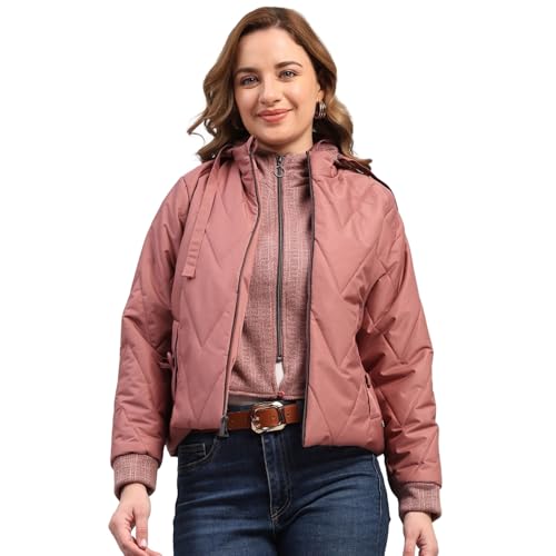 Image of Monte Carlo Womens Regular Fit Self Designed Hooded Zipper Full Sleeve Winter Jacket Women Winter Jacket | Stylish Zipper Jacket | Casual Winter Wear For Women's (Pack Of 1)