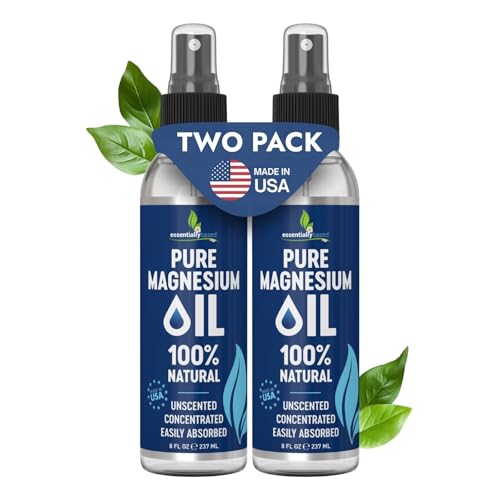 Pure Magnesium Oil Spray 8oz - Topical Magnesium Spray for Sleep & Feet - Extra Strength - USP Grade - 100% Natural and Organic Oil for Muscle Pain & Cramps - Made in USA - 2 Pack