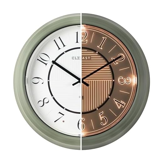 CLXEAST 14" LED Illuminated in/Outdoor Atomic Analog Wall Clock with Night Light,Coastal Beach Nautical Wall Clocks for Living Room Decor, Olive Sage Green Decor