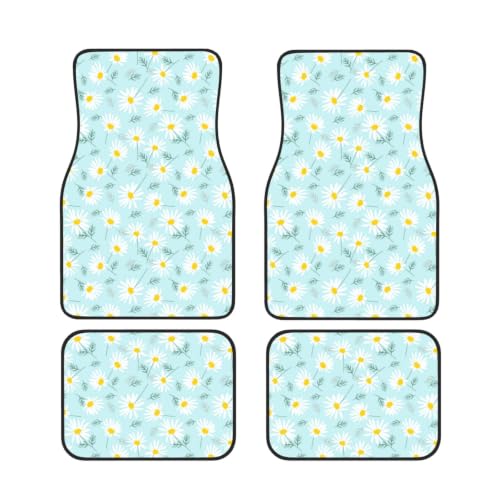 Alfombrillas para coche de neopreno con diseño de margaritas azules y blancas, juego de 4 piezas