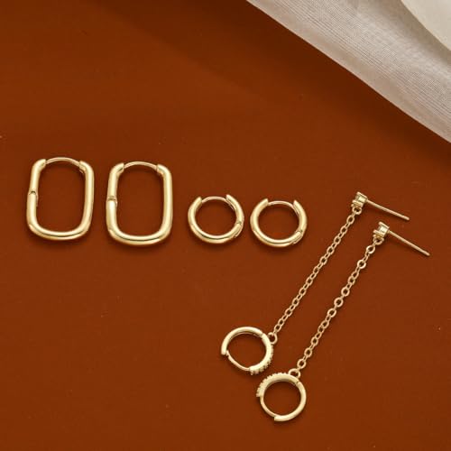 Image of Shining Diva Fashion Anti Tarnish Jewellery Celebrity Inspired 14k Real Gold Plated Simple Plain Link Chain Chunky Huggie Hoop Trendy Stylish Copper Earrings for Women Girls