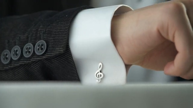 Mancuernillas de plata 925 con nota musical para hombre miniatura 7