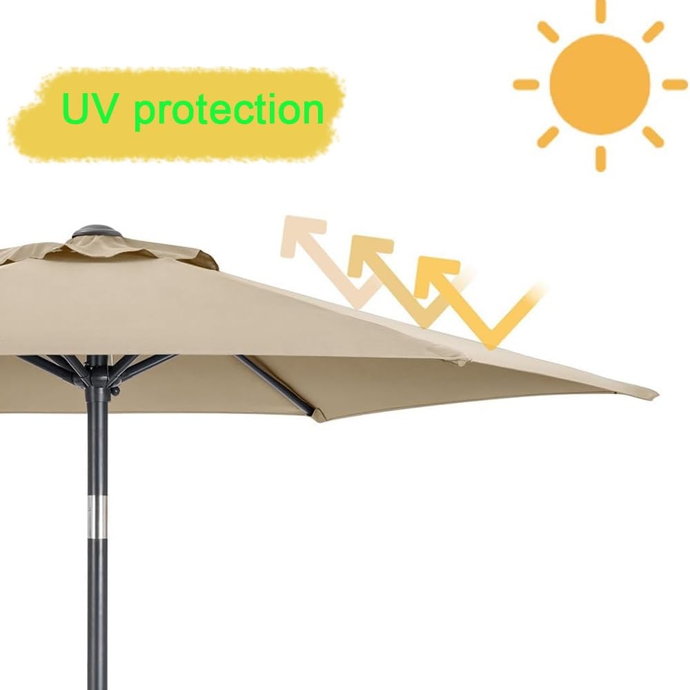Tissu De Parasol De Rechange Pour Parasol De Terrasse Jardin Cour, Toile De Parasol De Rechange Extérieur 200/230/250/270/300/350cm 6/8 Baleines Housse De Rechange Pour Parasol(Black,3m/10f
