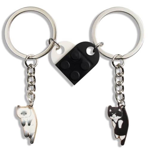 QqzsJewls Cute Cat Halloween Keychains Gifts for Women Men Matching Heart Keychain for Couples Best Friends Sisters Bag Keychain Birthday Valentines Day Christmas Gifts for Her Him