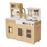 Teamson Kids Little Chef Cyprus Play Kitchen Set for Toddlers with 14 Accessories, Wooden Toy Cooking Playset for Kids Ages 1-8, Montessori Cooking Station, Light Oak/White Pretend Kitchen
